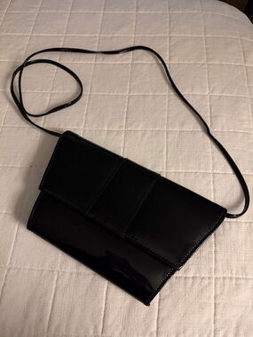 Sleek Black Patent Crossbody Clutch - Modern Minimalist